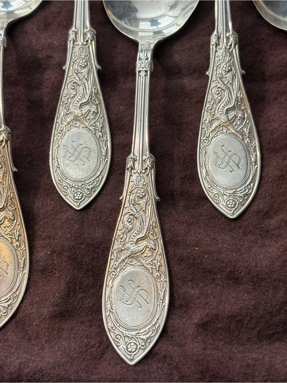 Antique Whiting Arabesque Sterling Silver 5.5” Spoons 8pc Set Preusser